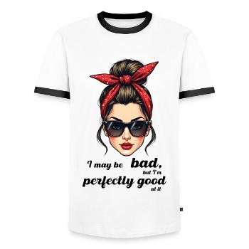 I may be bad but I m perfectly good at it. - Men's Ringer Shirt - white/black - Front - AI Model Female 172 light (172cm) & AI Model Male 178 dark (178cm)