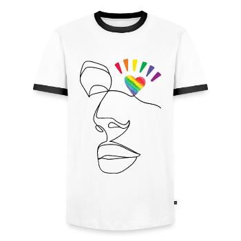 Pride Month Regenbogen Herz Auge LGBTQ Queer Kunst - Männer Kontrast-T-Shirt - Weiß/Schwarz - Vorne - AI Model Female 172 light (172cm) & AI Model Male 178 dark (178cm)