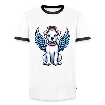 Chien de dessin animé Pitbull Angel mignon avec des ailes - T-shirt contrasté Homme - blanc/noir - Devant - AI Model Female 172 light (172cm) & AI Model Male 178 dark (178cm)