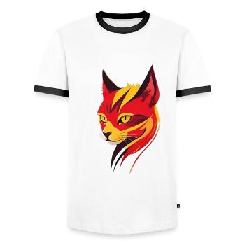 Cat - Men's Ringer Shirt - white/black - Front - AI Model Female 172 light (172cm) & AI Model Male 178 dark (178cm)