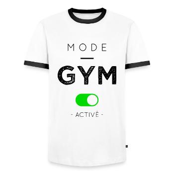 Active gym mode - Men's Ringer Shirt - white/black - Front - AI Model Female 172 light (172cm) & AI Model Male 178 dark (178cm)
