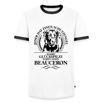 BEAUCERON Schutzengel Hundespruch Hunde Wilsigns - Männer Kontrast-T-Shirt - Weiß/Schwarz - Vorne - AI Model Female 172 light (172cm) & AI Model Male 178 dark (178cm)