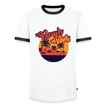 Beach vibes - Men's Ringer Shirt - white/black - Front - AI Model Female 172 light (172cm) & AI Model Male 178 dark (178cm)