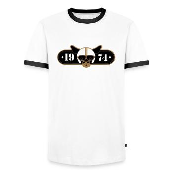 BDMCC 1974 Long Dog - Men's Ringer Shirt - white/black - Front - AI Model Female 172 light (172cm) & AI Model Male 178 dark (178cm)