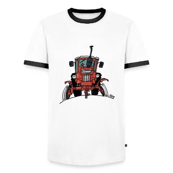 512 Alter roter Traktor - Männer Kontrast-T-Shirt - Weiß/Schwarz - Vorne - AI Model Female 172 light (172cm) & AI Model Male 178 dark (178cm)