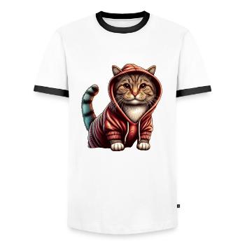 Chaton mignon portant un sweat à capuche - T-shirt contrasté Homme - blanc/noir - Devant - AI Model Female 172 light (172cm) & AI Model Male 178 dark (178cm)