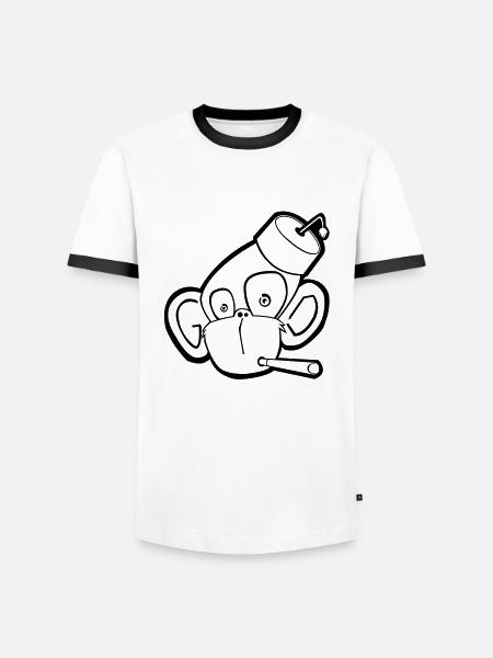 Affe mit Zigarette (Kontur) - Männer Kontrast-T-Shirt - Weiß/Schwarz