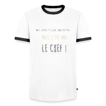plusieurs dans ma tete mais c'est moi le chef - T-shirt contrasté Homme - blanc/noir - Devant - AI Model Female 172 light (172cm) & AI Model Male 178 dark (178cm)