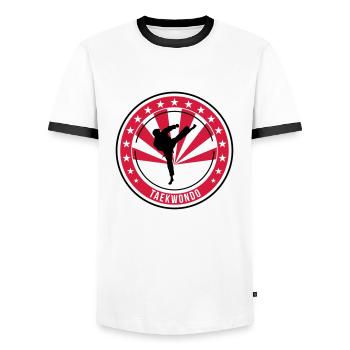 Taekwondo / Taekwondoin / Tae kwon do / Fight - T-shirt contrasté Homme - blanc/noir - Devant - AI Model Female 172 light (172cm) & AI Model Male 178 dark (178cm)