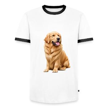 Golden retriever - T-shirt contrasté Homme - blanc/noir - Devant - AI Model Female 172 light (172cm) & AI Model Male 178 dark (178cm)