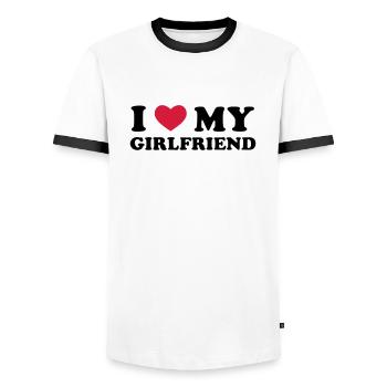 I Love My Girlfriend - T-shirt contrasté Homme - blanc/noir - Devant - AI Model Female 172 light (172cm) & AI Model Male 178 dark (178cm)