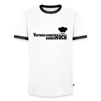 Vertraue keinem dünnen Koch - Männer Kontrast-T-Shirt - Weiß/Schwarz - Vorne - AI Model Female 172 light (172cm) & AI Model Male 178 dark (178cm)