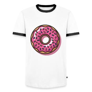 Pop Art Pink Donut Retro Motiv - Männer Kontrast-T-Shirt - Weiß/Schwarz - Vorne - AI Model Female 172 light (172cm) & AI Model Male 178 dark (178cm)