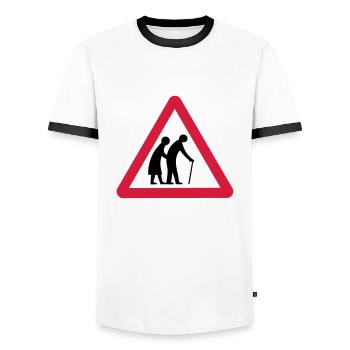 Attention Old gens de passage Signalisation - T-shirt contrasté Homme - blanc/noir - Devant - AI Model Female 172 light (172cm) & AI Model Male 178 dark (178cm)