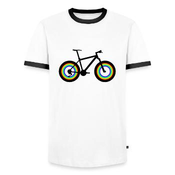 T-shirt gift idea Christmas Funny bike - Men's Ringer Shirt - white/black - Front - AI Model Female 172 light (172cm) & AI Model Male 178 dark (178cm)