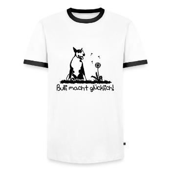 367b Bull Terrier make you happy - Men's Ringer Shirt - white/black - Front - AI Model Female 172 light (172cm) & AI Model Male 178 dark (178cm)