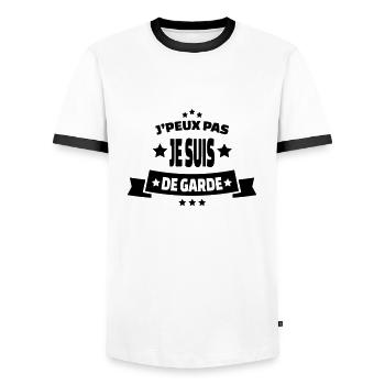 j'peux pas je suis de garde - T-shirt contrasté Homme - blanc/noir - Devant - AI Model Female 172 light (172cm) & AI Model Male 178 dark (178cm)