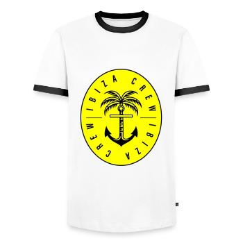 Ibiza Crew Anchor Palm Tree - Men's Ringer Shirt - white/black - Front - AI Model Female 172 light (172cm) & AI Model Male 178 dark (178cm)