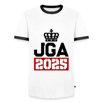 Jga 2025 Bachelor Party - Men's Ringer Shirt - white/black - Front - AI Model Female 172 light (172cm) & AI Model Male 178 dark (178cm)