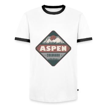 Aspen Colorado Vintage Hiking Design - Men's Ringer Shirt - white/black - Front - AI Model Female 172 light (172cm) & AI Model Male 178 dark (178cm)