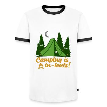 Camping Is In Tents Funny - Men's Ringer Shirt - white/black - Front - AI Model Female 172 light (172cm) & AI Model Male 178 dark (178cm)