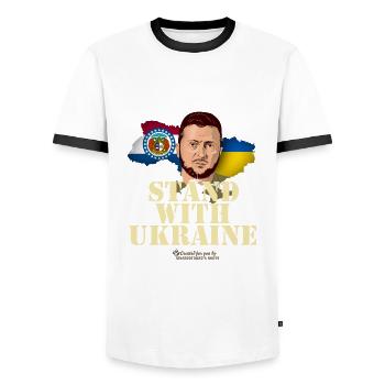 Ukraine Missouri Supporter Design - T-shirt contrasté Homme - blanc/noir - Devant - AI Model Female 172 light (172cm) & AI Model Male 178 dark (178cm)