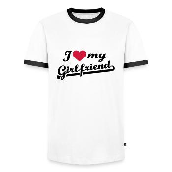 I love my girlfriend - T-shirt contrasté Homme - blanc/noir - Devant - AI Model Female 172 light (172cm) & AI Model Male 178 dark (178cm)