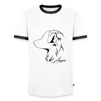 AUSSIE Chiens de berger australien Chien de troupeau Wilsigns - T-shirt contrasté Homme - blanc/noir - Devant - AI Model Female 172 light (172cm) & AI Model Male 178 dark (178cm)