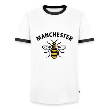 MANCHESTER MANCS MCR BIENE BEE - Männer Kontrast-T-Shirt - Weiß/Schwarz - Vorne - AI Model Female 172 light (172cm) & AI Model Male 178 dark (178cm)