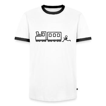 Zum Zug laufen - Männer Kontrast-T-Shirt - Weiß/Schwarz - Vorne - AI Model Female 172 light (172cm) & AI Model Male 178 dark (178cm)