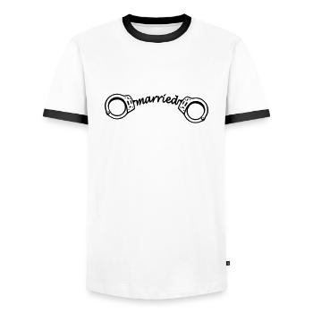 Alliances, bagues, de mariage, mariés, just - T-shirt contrasté Homme - blanc/noir - Devant - AI Model Female 172 light (172cm) & AI Model Male 178 dark (178cm)
