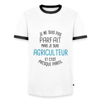 Pas parfait mais agriculteur - T-shirt contrasté Homme - blanc/noir - Devant - AI Model Female 172 light (172cm) & AI Model Male 178 dark (178cm)