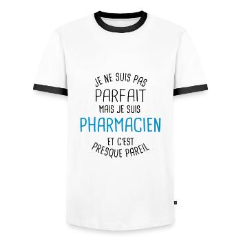 Pas parfait mais pharmacien - T-shirt contrasté Homme - blanc/noir - Devant - AI Model Female 172 light (172cm) & AI Model Male 178 dark (178cm)