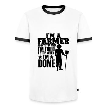 I am a farmer - Men's Ringer Shirt - white/black - Front - AI Model Female 172 light (172cm) & AI Model Male 178 dark (178cm)