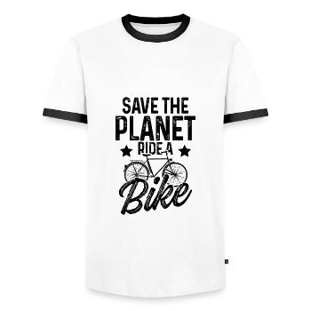 save the planet fahrrad - Männer Kontrast-T-Shirt - Weiß/Schwarz - Vorne - AI Model Female 172 light (172cm) & AI Model Male 178 dark (178cm)