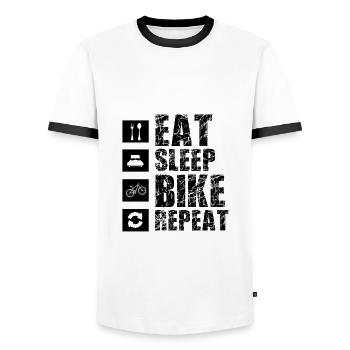eat sleep bike repeat - T-shirt contrasté Homme - blanc/noir - Devant - AI Model Female 172 light (172cm) & AI Model Male 178 dark (178cm)