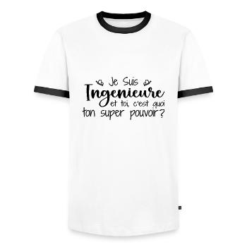 Ich bin Ingenieur. Was ist deine Superkraft? - Männer Kontrast-T-Shirt - Weiß/Schwarz - Vorne - AI Model Female 172 light (172cm) & AI Model Male 178 dark (178cm)