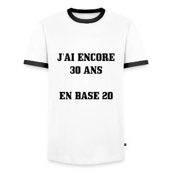 Tee Shirt 60 ans [ 30 ans en base 20 ] - T-shirt contrasté Homme - blanc/noir - Devant - AI Model Female 172 light (172cm) & AI Model Male 178 dark (178cm)