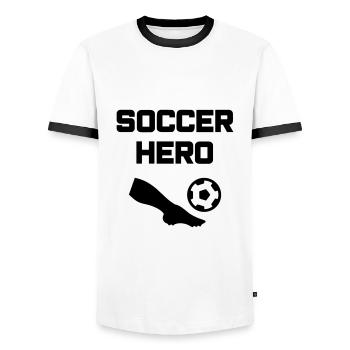 Soccer hero (leg, football) - Men's Ringer Shirt - white/black - Front - AI Model Female 172 light (172cm) & AI Model Male 178 dark (178cm)