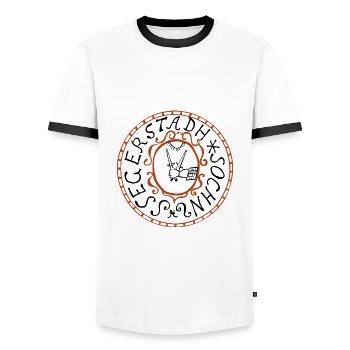 SCEAU DE LA PAROISSE DE SEGERSTA - T-shirt contrasté Homme - blanc/noir - Devant - AI Model Female 172 light (172cm) & AI Model Male 178 dark (178cm)