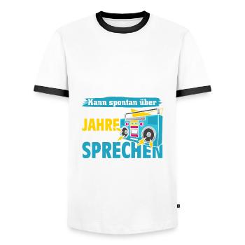 Kann spontan über eine 90er Jahre Party - Männer Kontrast-T-Shirt - Weiß/Schwarz - Vorne - AI Model Female 172 light (172cm) & AI Model Male 178 dark (178cm)