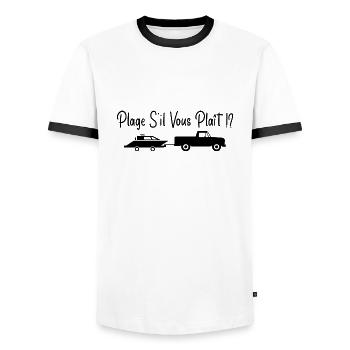Plage S'il Vous Plaît !? - T-shirt contrasté Homme - blanc/noir - Devant - AI Model Female 172 light (172cm) & AI Model Male 178 dark (178cm)
