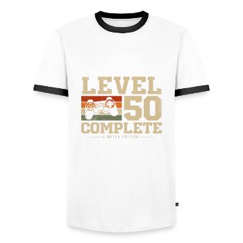 50 Birthday Gift Level 50 Complete - Men's Ringer Shirt - white/black - Front - AI Model Female 172 light (172cm) & AI Model Male 178 dark (178cm)