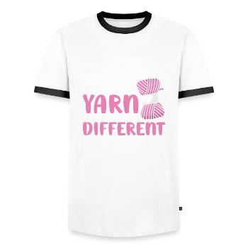 Buying yarn and using it - Männer Kontrast-T-Shirt - Weiß/Schwarz - Vorne - AI Model Female 172 light (172cm) & AI Model Male 178 dark (178cm)