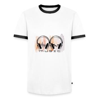 Fréquences de l'amour. Couple de casques audio. - T-shirt contrasté Homme - blanc/noir - Devant - AI Model Female 172 light (172cm) & AI Model Male 178 dark (178cm)
