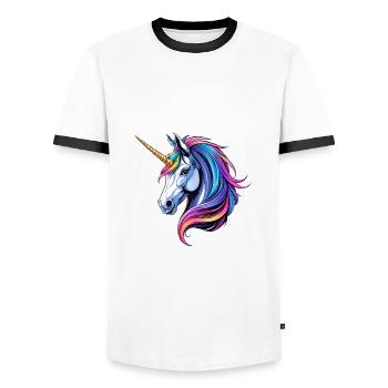 Une charmante licorne - T-shirt contrasté Homme - blanc/noir - Devant - AI Model Female 172 light (172cm) & AI Model Male 178 dark (178cm)