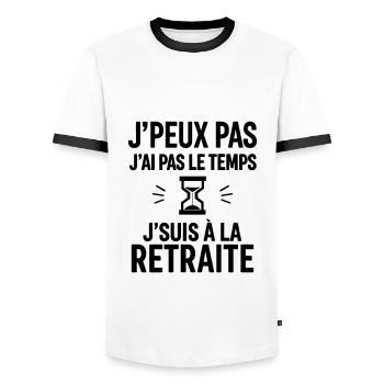 J’suis à la retraite,cadeau départ à la retraite - T-shirt contrasté Homme - blanc/noir - Devant - AI Model Female 172 light (172cm) & AI Model Male 178 dark (178cm)