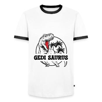 Gedi Saurus Wöd Gedi Patenonkel Österreich - Männer Kontrast-T-Shirt - Weiß/Schwarz - Vorne - AI Model Female 172 light (172cm) & AI Model Male 178 dark (178cm)