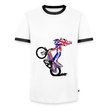 Speedway Driver - United Kingdom - Männer Kontrast-T-Shirt - Weiß/Schwarz - Vorne - AI Model Female 172 light (172cm) & AI Model Male 178 dark (178cm)
