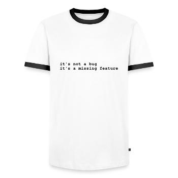 it's not a bug - it's a missing feature - Men's Ringer Shirt - white/black - Front - AI Model Female 172 light (172cm) & AI Model Male 178 dark (178cm)